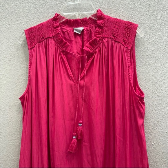 Chico's DressSize 2 (XL)  Vibrant Pink Maxi Ruffle Collar Long Sleeveless - Picture 9 of 9